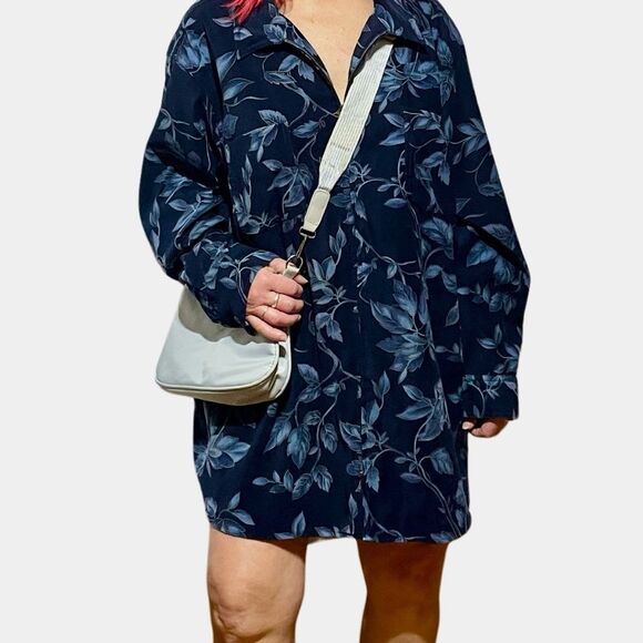 Vintage Blue Floral Print Shirt Mini Dress - Picture 4 of 13